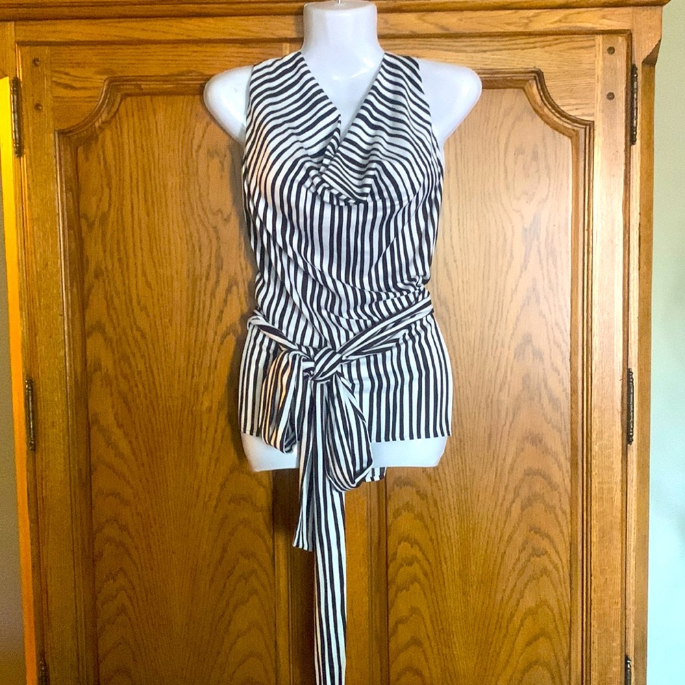 Belted striped sleeveless top. Very long belt - style to your preference